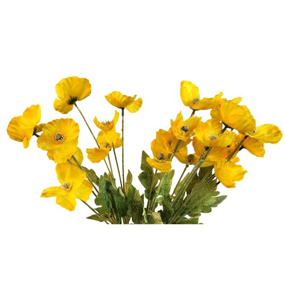 Yellow Artificial Poppy Flower Stems Silk & Plastic Foliage Single Stem Realisti - Picture 12 of 13